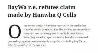 BayWa R.E. Refutes Claim Made by Hanwha Q CELLS