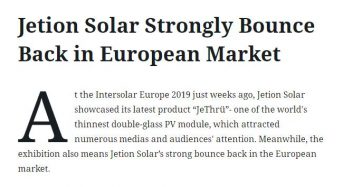 Jetion Solar Strongly Bounce Back in European Market