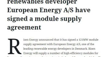 Risen Energy and Danish Renewables Developer European Energy A/S Have Signed a Module Supply Agreement